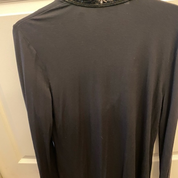 Talbots Womens Black Tunic Top Sequin Embroidered Split Neck Size Medium - Picture 6 of 6